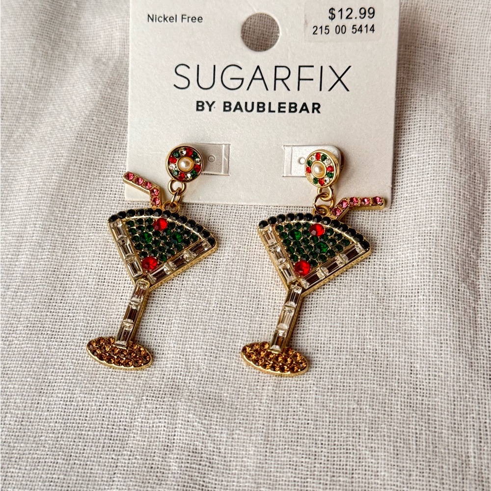 Sugarfix by BaubleBar Gold-Tone Martini Drop Earrings with Green & Red Crystals